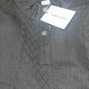 Men’s Black Cable-Knit Henley Sweater